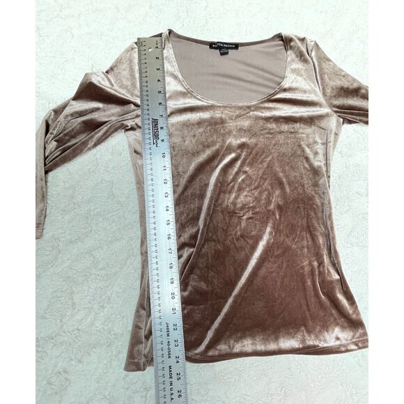 Boston Proper Womens 3/4 Sleeve Velvet Top Blouse Small Brown Stretch Casual - Picture 3 of 9